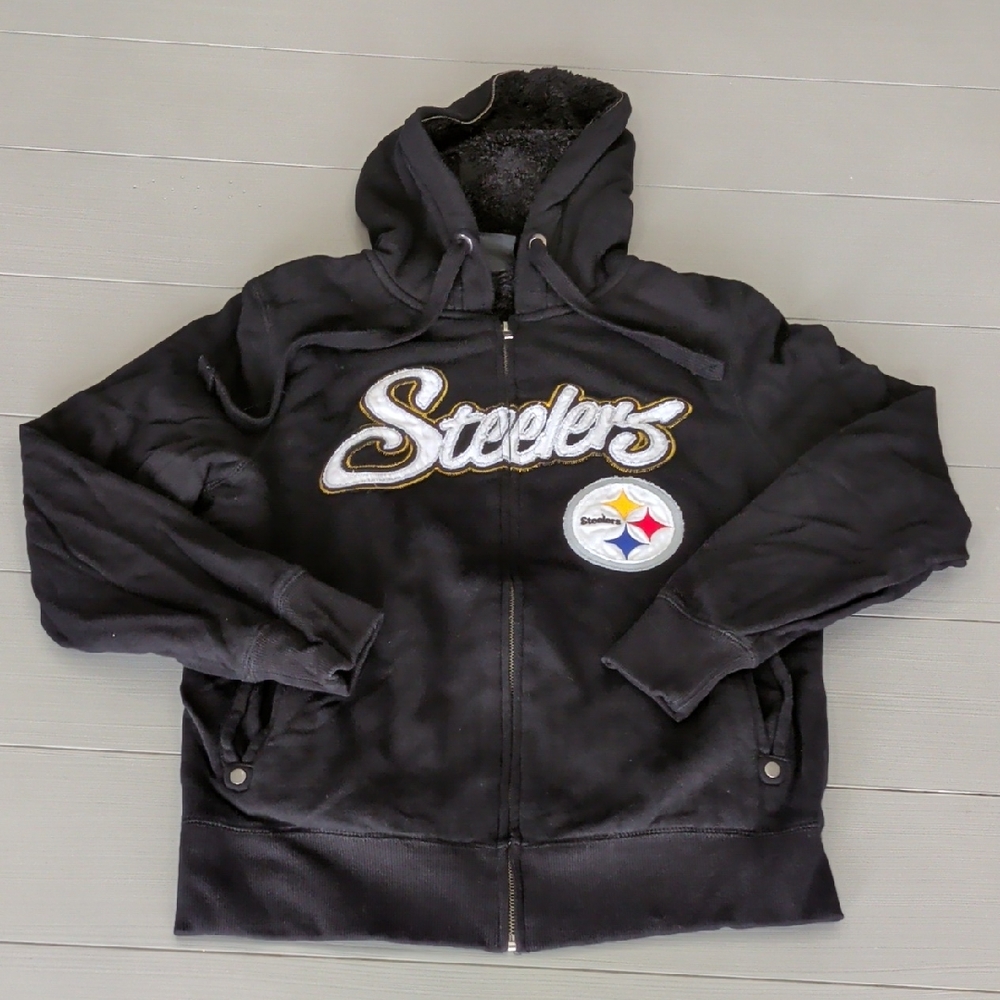 NFL Apparel Pittsburgh Steelers Women's Black Logo Fleece Hooded Sweatshirt M